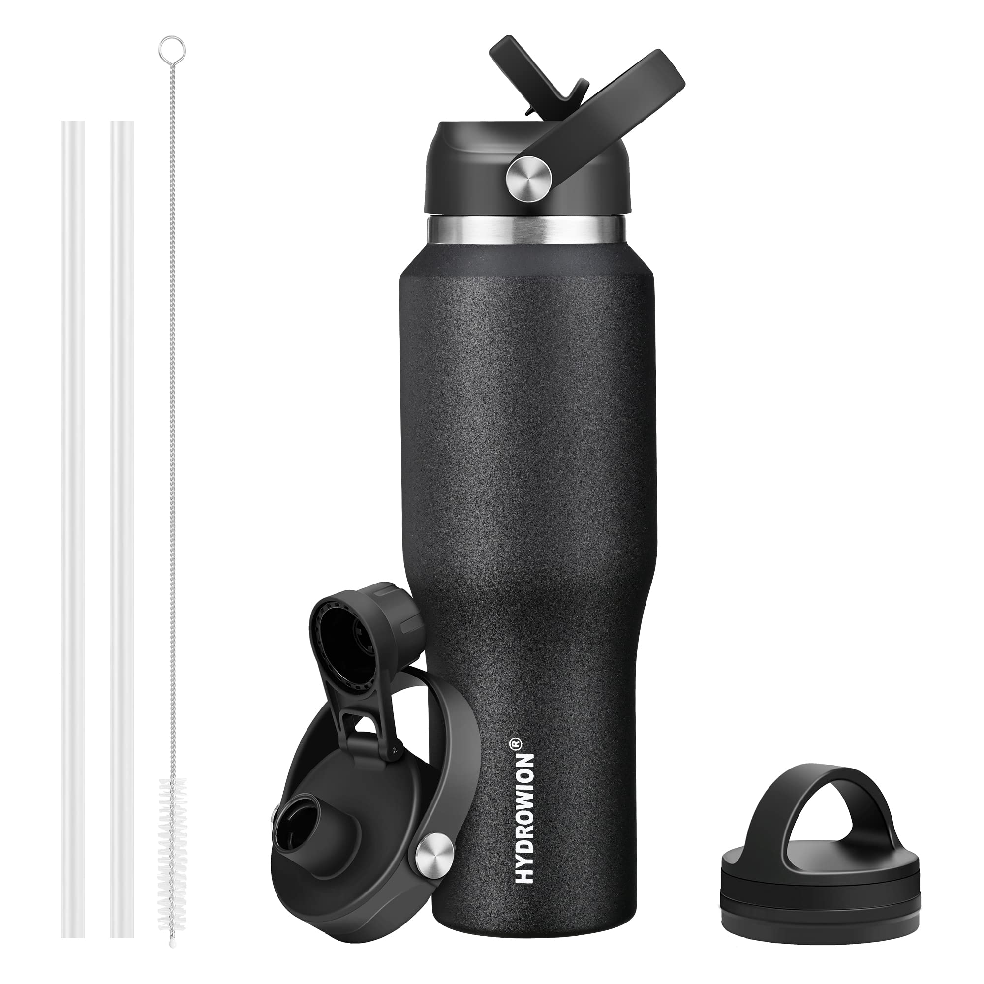 40 oz Insulated Water Bottle with Straw fit in Car Cup Holder(Cold 48 hrs, Hot 24 hrs) Drinking Bottle with Straw Lid, Spout Lid and Flex Cap Leakproof Travel Thermo Mug，Olive