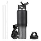 40 oz Insulated Water Bottle with Straw fit in Car Cup Holder(Cold 48 hrs, Hot 24 hrs) Drinking Bottle with Straw Lid, Spout Lid and Flex Cap Leakproof Travel Thermo Mug，Olive