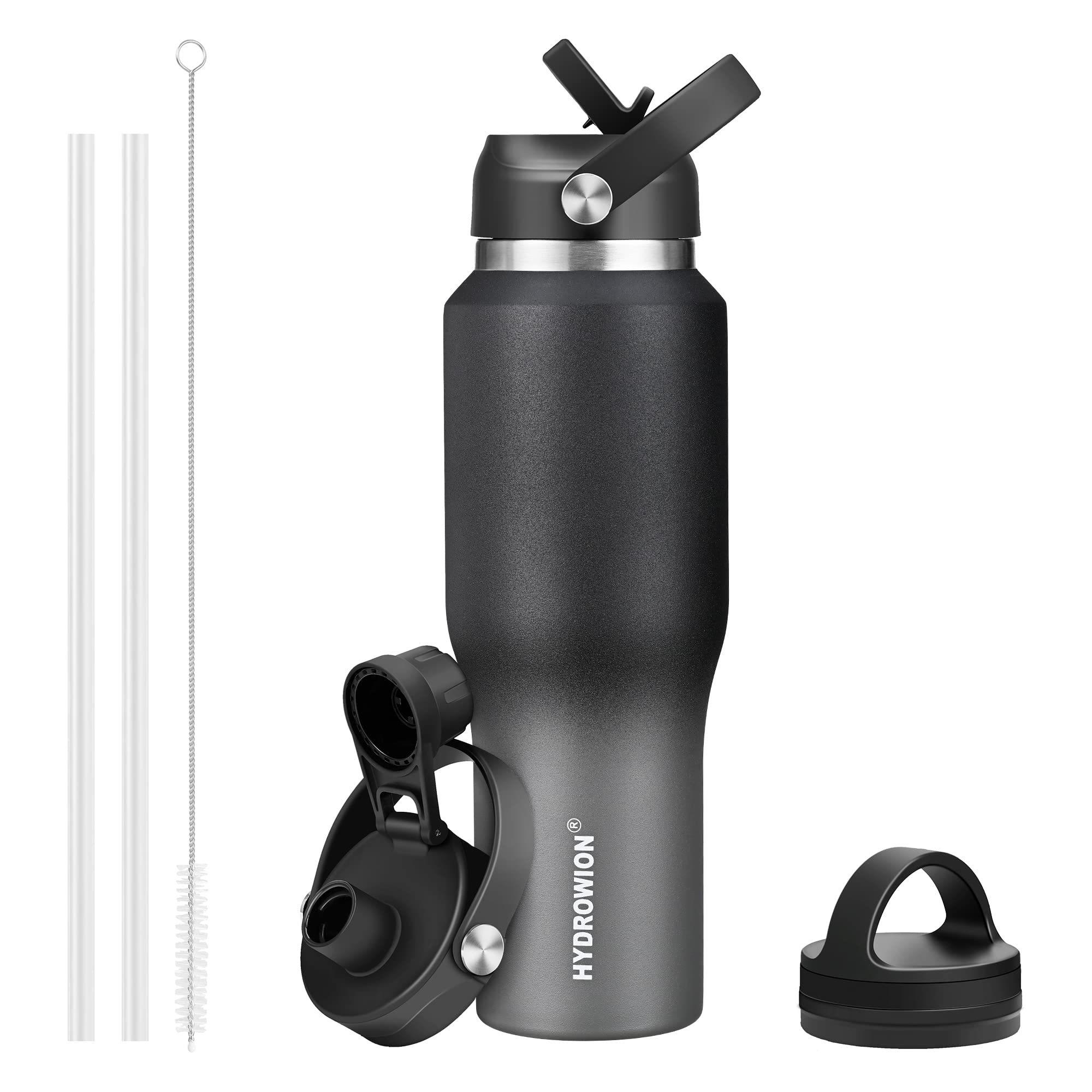 40 oz Insulated Water Bottle with Straw fit in Car Cup Holder(Cold 48 hrs, Hot 24 hrs) Drinking Bottle with Straw Lid, Spout Lid and Flex Cap Leakproof Travel Thermo Mug，Olive