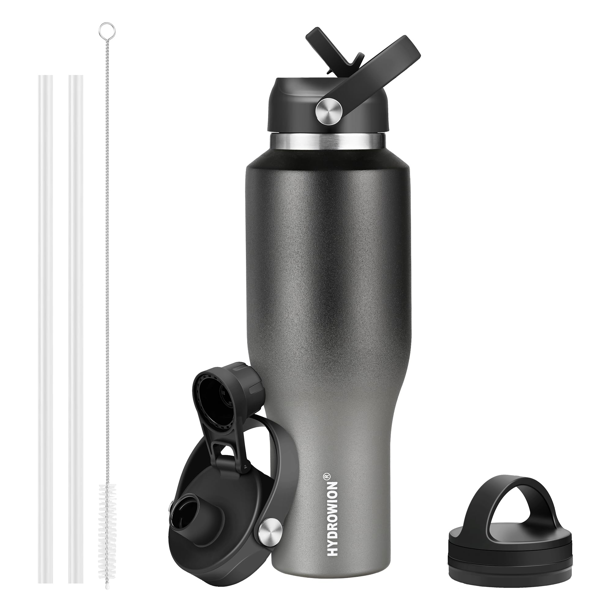 40 oz Insulated Water Bottle with Straw fit in Car Cup Holder(Cold 48 hrs, Hot 24 hrs) Drinking Bottle with Straw Lid, Spout Lid and Flex Cap Leakproof Travel Thermo Mug，Olive