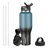 40 oz Insulated Water Bottle with Straw fit in Car Cup Holder(Cold 48 hrs, Hot 24 hrs) Drinking Bottle with Straw Lid, Spout Lid and Flex Cap Leakproof Travel Thermo Mug，Olive