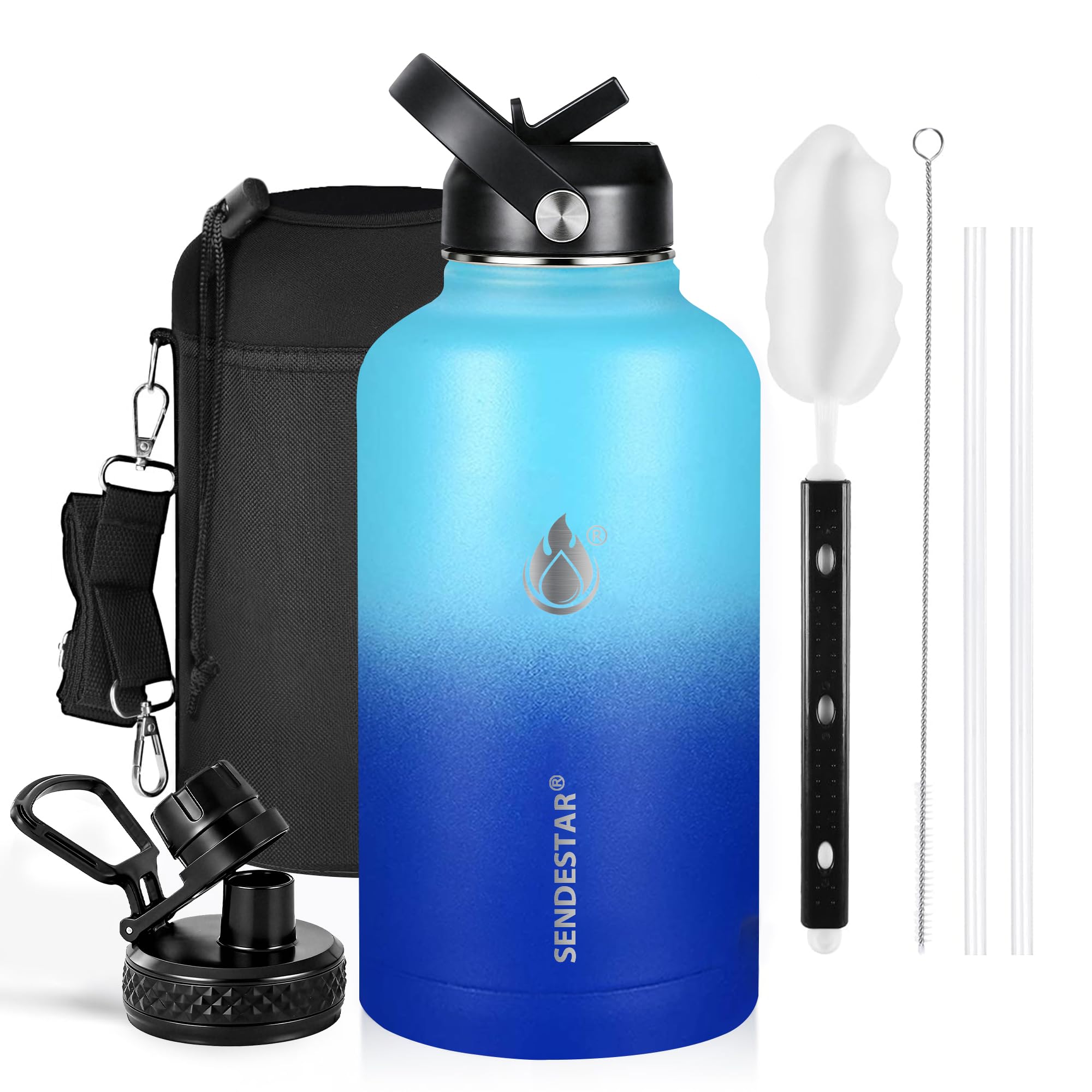 Insulated Water Bottle 40 oz with Straw, Stainless Steel Wide Mouth Water Bottle, Double Wall Vacuum Leak Proof with Straw Lid & Spout Lid for Sports or Office, Keep Cold or Hot Up to 24 Hrs