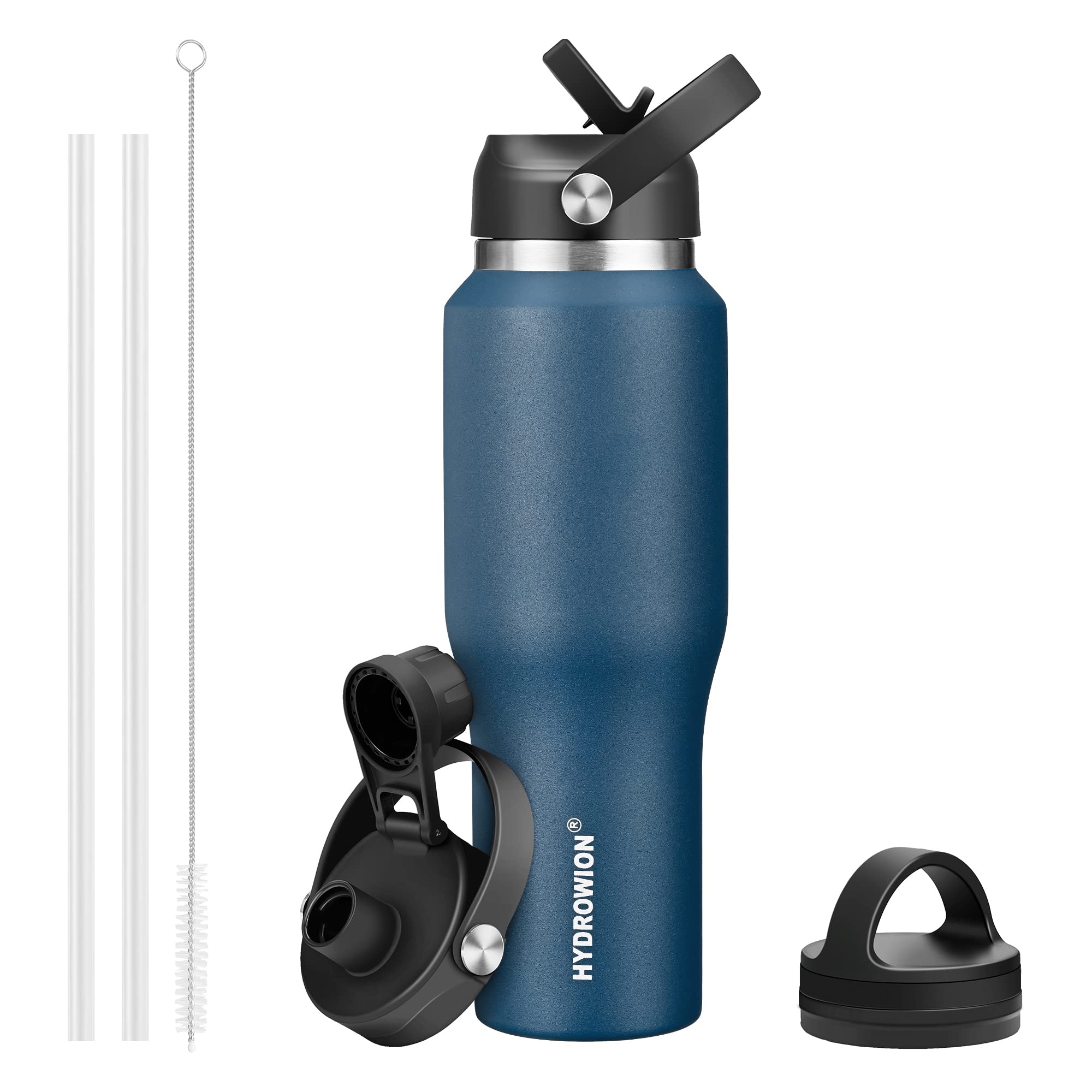 40 oz Insulated Water Bottle with Straw fit in Car Cup Holder(Cold 48 hrs, Hot 24 hrs) Drinking Bottle with Straw Lid, Spout Lid and Flex Cap Leakproof Travel Thermo Mug，Olive