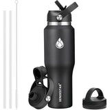 SENDESTAR 40oz Water Bottle Wide Mouth Stainless Steel Vacuum Insulated Double Wall with 2 Straw Lids Fit in Any Car Cup Holder