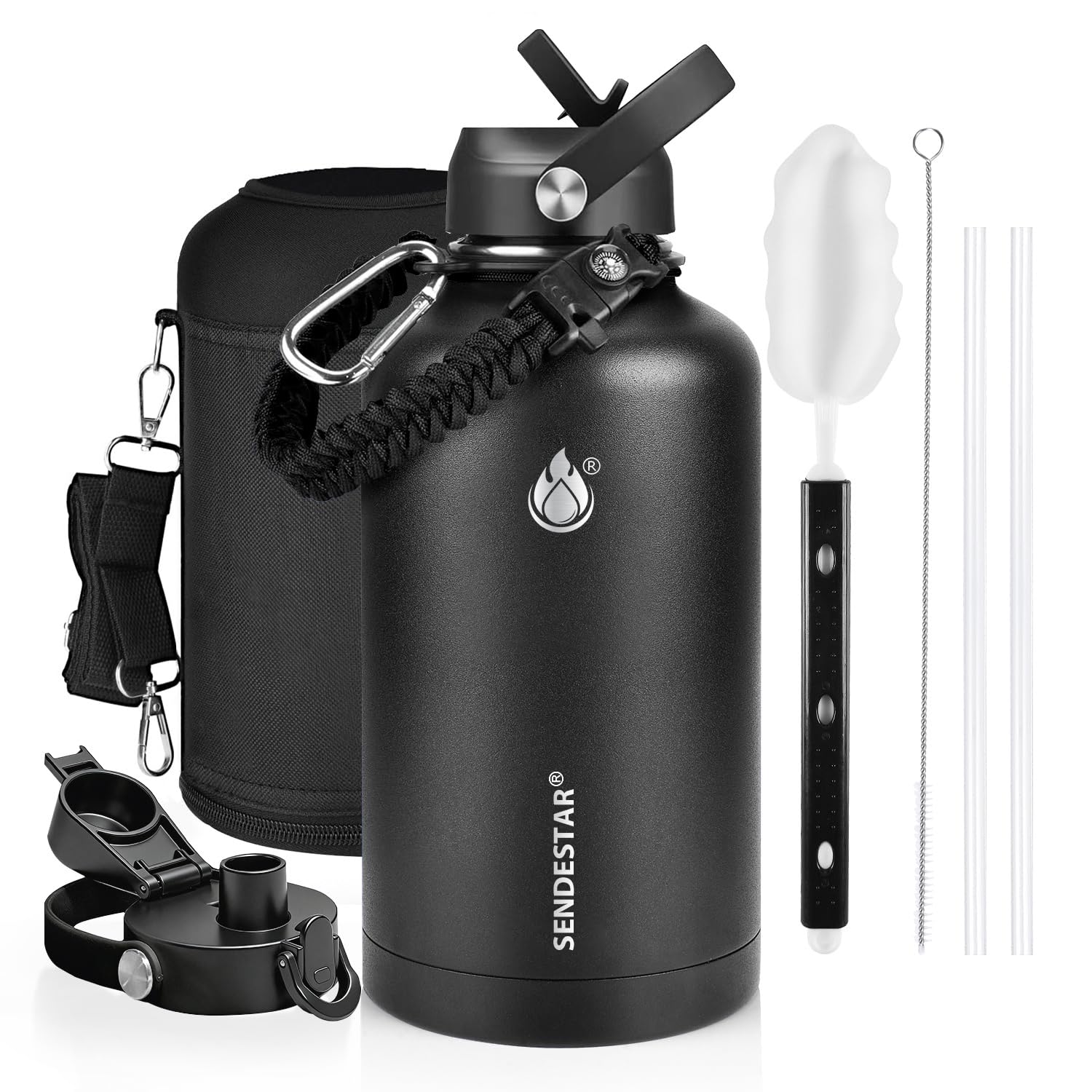Insulated Water Bottle 40 oz with Straw, Stainless Steel Wide Mouth Water Bottle, Double Wall Vacuum Leak Proof with Straw Lid & Spout Lid for Sports or Office, Keep Cold or Hot Up to 24 Hrs