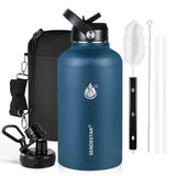 Insulated Water Bottle 40 oz with Straw, Stainless Steel Wide Mouth Water Bottle, Double Wall Vacuum Leak Proof with Straw Lid & Spout Lid for Sports or Office, Keep Cold or Hot Up to 24 Hrs