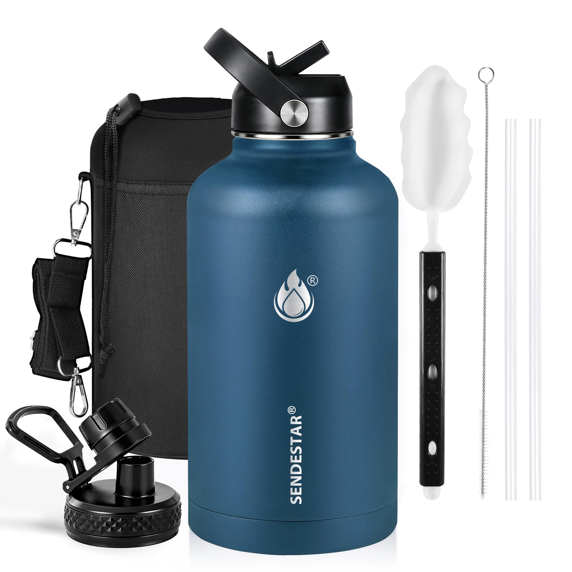 Insulated Water Bottle 40 oz with Straw, Stainless Steel Wide Mouth Water Bottle, Double Wall Vacuum Leak Proof with Straw Lid & Spout Lid for Sports or Office, Keep Cold or Hot Up to 24 Hrs