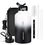 Insulated Water Bottle 40 oz with Straw, Stainless Steel Wide Mouth Water Bottle, Double Wall Vacuum Leak Proof with Straw Lid & Spout Lid for Sports or Office, Keep Cold or Hot Up to 24 Hrs