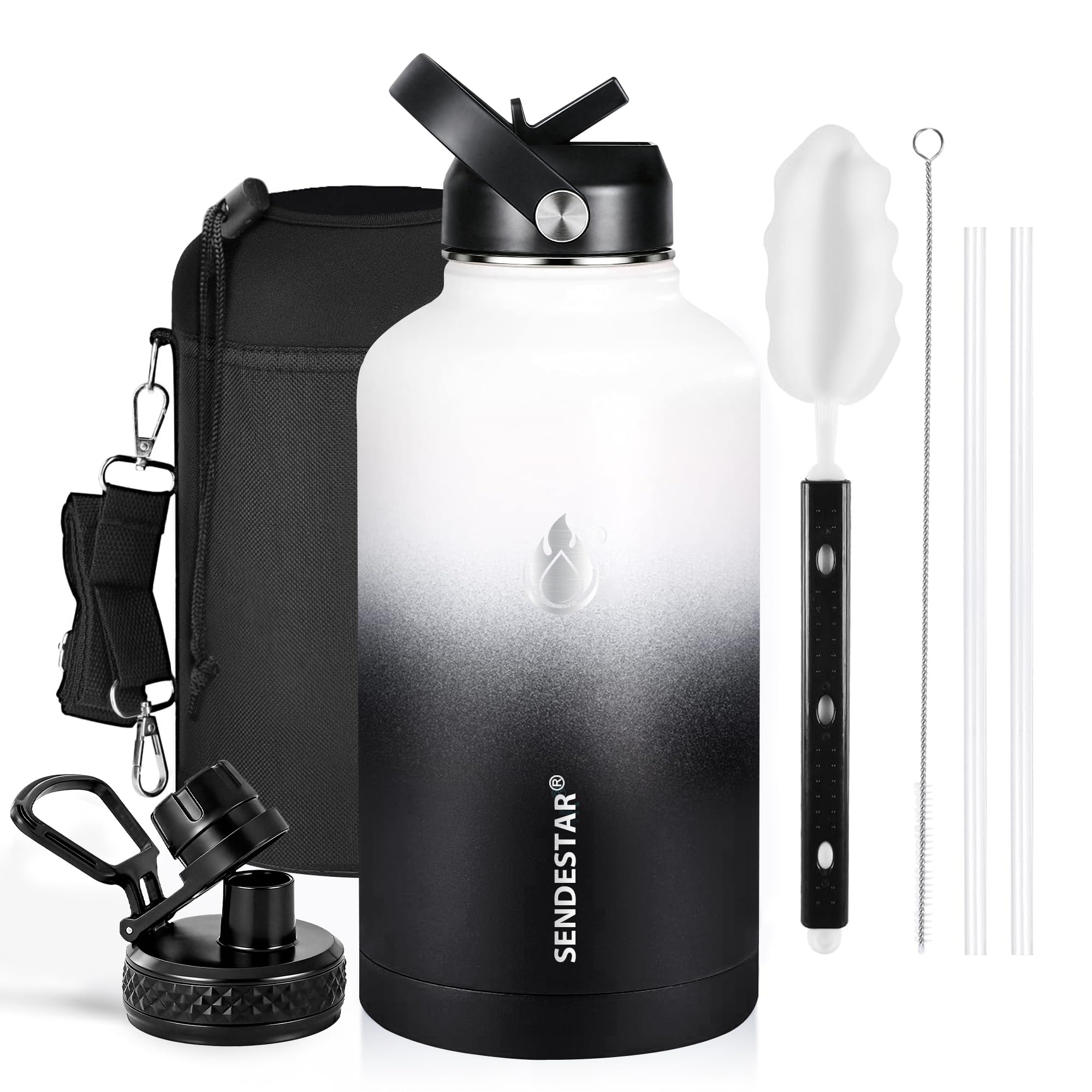 Insulated Water Bottle 40 oz with Straw, Stainless Steel Wide Mouth Water Bottle, Double Wall Vacuum Leak Proof with Straw Lid & Spout Lid for Sports or Office, Keep Cold or Hot Up to 24 Hrs