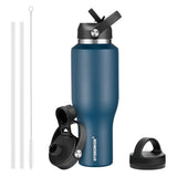 40 oz Insulated Water Bottle with Straw fit in Car Cup Holder(Cold 48 hrs, Hot 24 hrs) Drinking Bottle with Straw Lid, Spout Lid and Flex Cap Leakproof Travel Thermo Mug，Olive