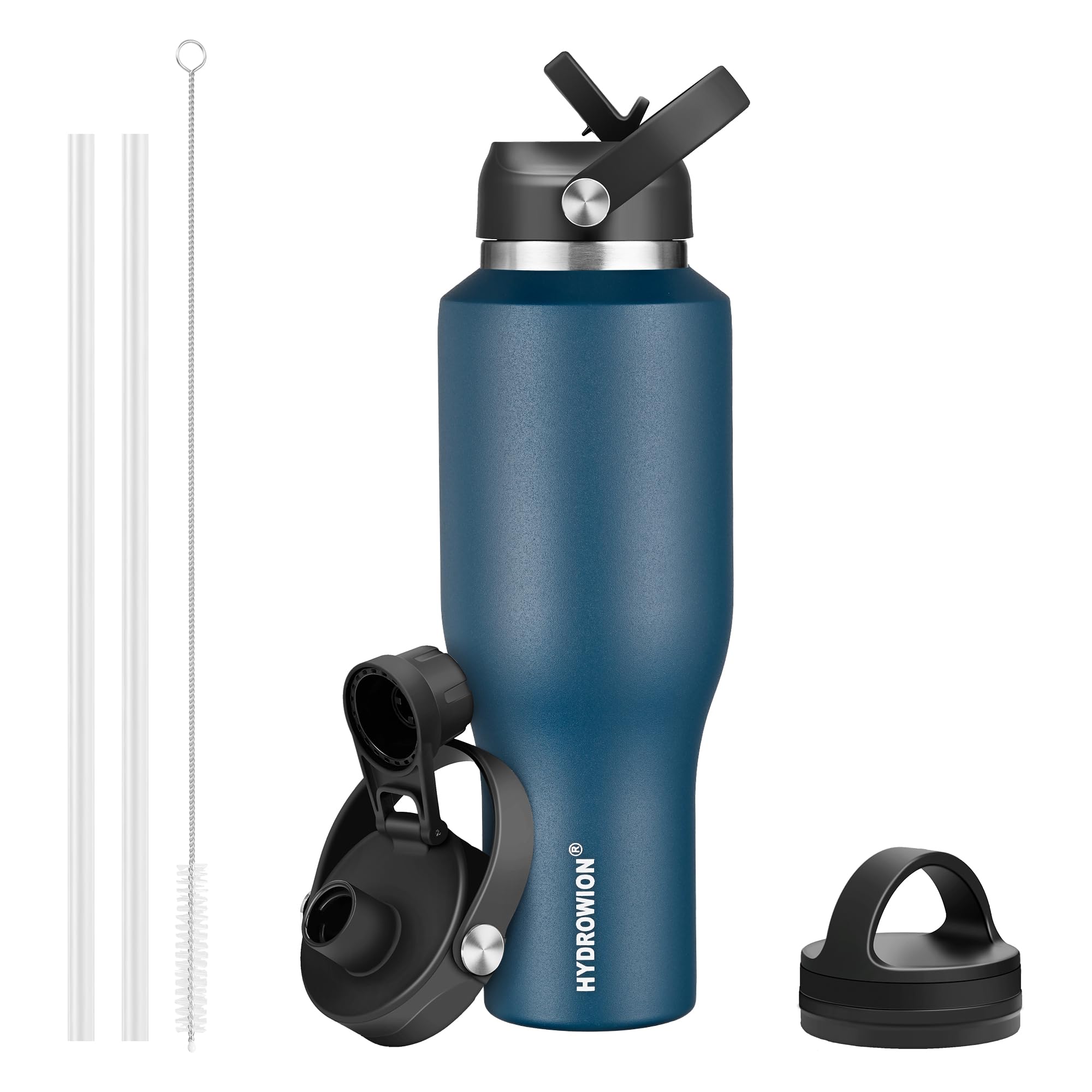 40 oz Insulated Water Bottle with Straw fit in Car Cup Holder(Cold 48 hrs, Hot 24 hrs) Drinking Bottle with Straw Lid, Spout Lid and Flex Cap Leakproof Travel Thermo Mug，Olive