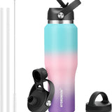 40 oz Insulated Water Bottle with Straw fit in Car Cup Holder(Cold 48 hrs, Hot 24 hrs) Drinking Bottle with Straw Lid, Spout Lid and Flex Cap Leakproof Travel Thermo Mug，Olive