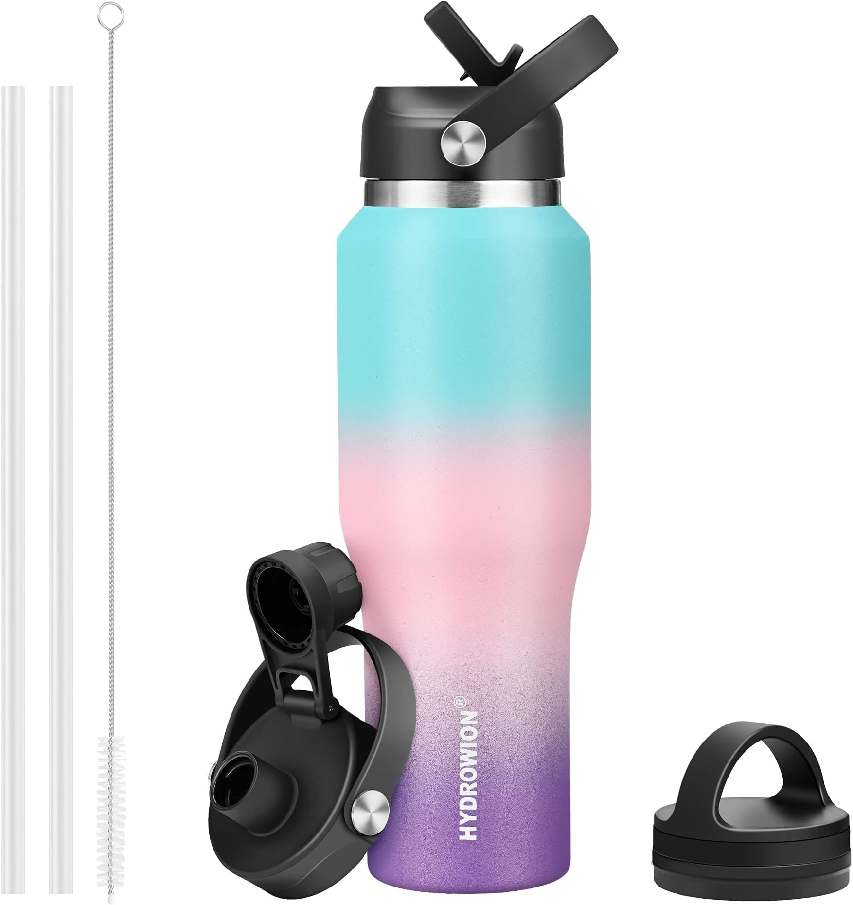 40 oz Insulated Water Bottle with Straw fit in Car Cup Holder(Cold 48 hrs, Hot 24 hrs) Drinking Bottle with Straw Lid, Spout Lid and Flex Cap Leakproof Travel Thermo Mug，Olive