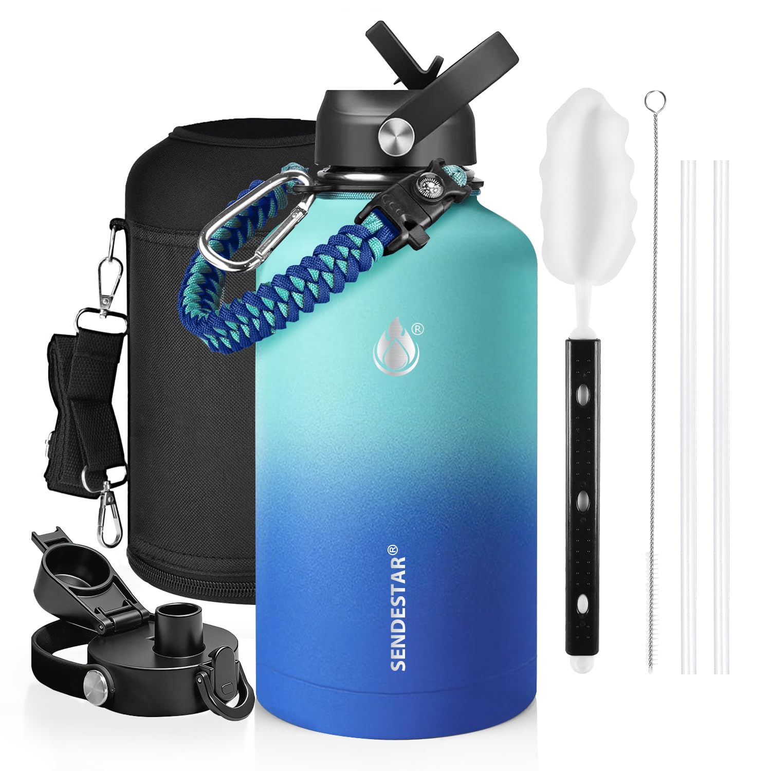 Insulated Water Bottle 40 oz with Straw, Stainless Steel Wide Mouth Water Bottle, Double Wall Vacuum Leak Proof with Straw Lid & Spout Lid for Sports or Office, Keep Cold or Hot Up to 24 Hrs