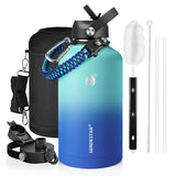 Insulated Water Bottle 40 oz with Straw, Stainless Steel Wide Mouth Water Bottle, Double Wall Vacuum Leak Proof with Straw Lid & Spout Lid for Sports or Office, Keep Cold or Hot Up to 24 Hrs