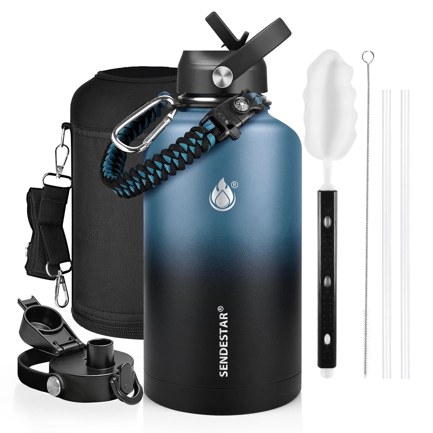 Insulated Water Bottle 40 oz with Straw, Stainless Steel Wide Mouth Water Bottle, Double Wall Vacuum Leak Proof with Straw Lid & Spout Lid for Sports or Office, Keep Cold or Hot Up to 24 Hrs