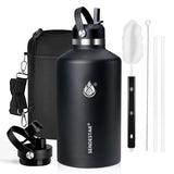 Insulated Water Bottle 40 oz with Straw, Stainless Steel Wide Mouth Water Bottle, Double Wall Vacuum Leak Proof with Straw Lid & Spout Lid for Sports or Office, Keep Cold or Hot Up to 24 Hrs