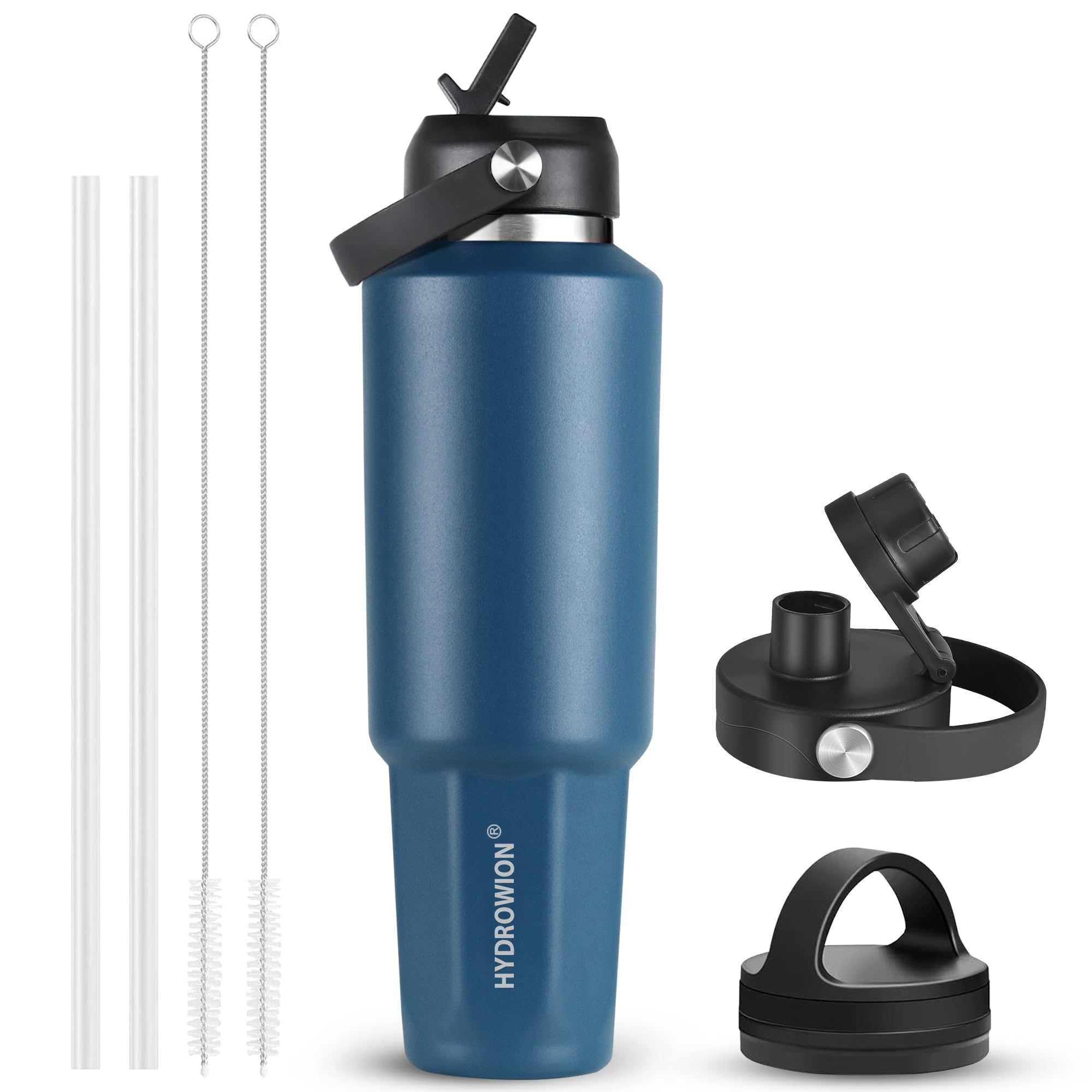 40 oz Insulated Water Bottle with Straw fit in Car Cup Holder(Cold 48 hrs, Hot 24 hrs) Drinking Bottle with Straw Lid, Spout Lid and Flex Cap Leakproof Travel Thermo Mug，Olive