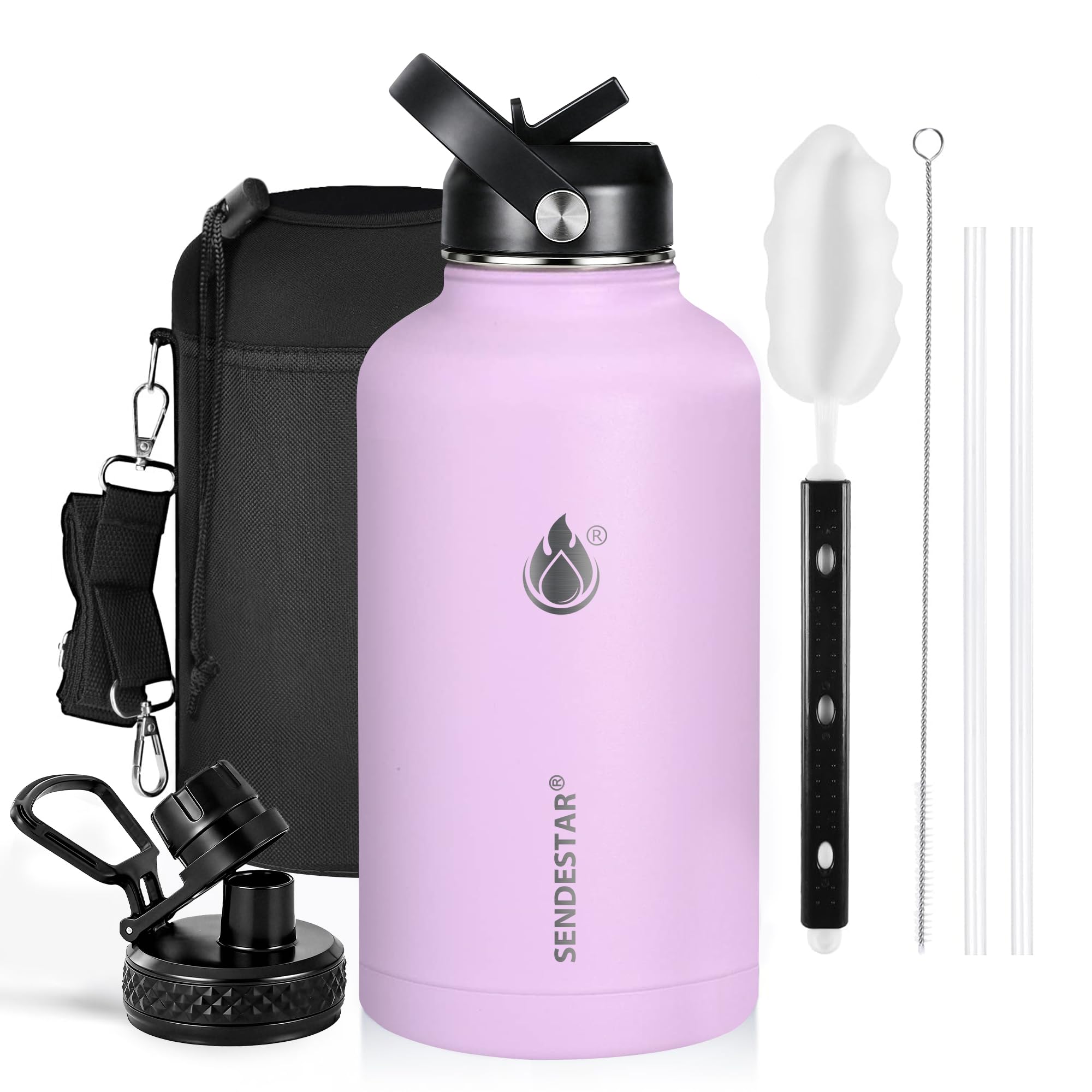 Insulated Water Bottle 40 oz with Straw, Stainless Steel Wide Mouth Water Bottle, Double Wall Vacuum Leak Proof with Straw Lid & Spout Lid for Sports or Office, Keep Cold or Hot Up to 24 Hrs