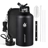 Insulated Water Bottle 40 oz with Straw, Stainless Steel Wide Mouth Water Bottle, Double Wall Vacuum Leak Proof with Straw Lid & Spout Lid for Sports or Office, Keep Cold or Hot Up to 24 Hrs