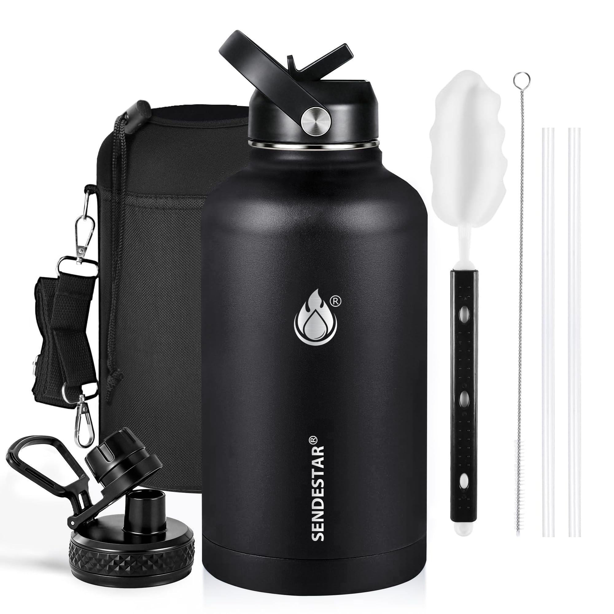 Insulated Water Bottle 40 oz with Straw, Stainless Steel Wide Mouth Water Bottle, Double Wall Vacuum Leak Proof with Straw Lid & Spout Lid for Sports or Office, Keep Cold or Hot Up to 24 Hrs