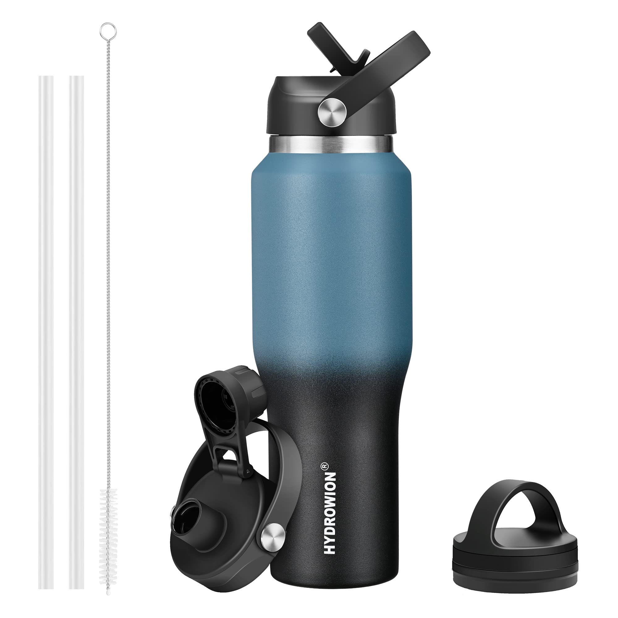 40 oz Insulated Water Bottle with Straw fit in Car Cup Holder(Cold 48 hrs, Hot 24 hrs) Drinking Bottle with Straw Lid, Spout Lid and Flex Cap Leakproof Travel Thermo Mug，Olive
