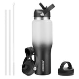40 oz Insulated Water Bottle with Straw fit in Car Cup Holder(Cold 48 hrs, Hot 24 hrs) Drinking Bottle with Straw Lid, Spout Lid and Flex Cap Leakproof Travel Thermo Mug，Olive
