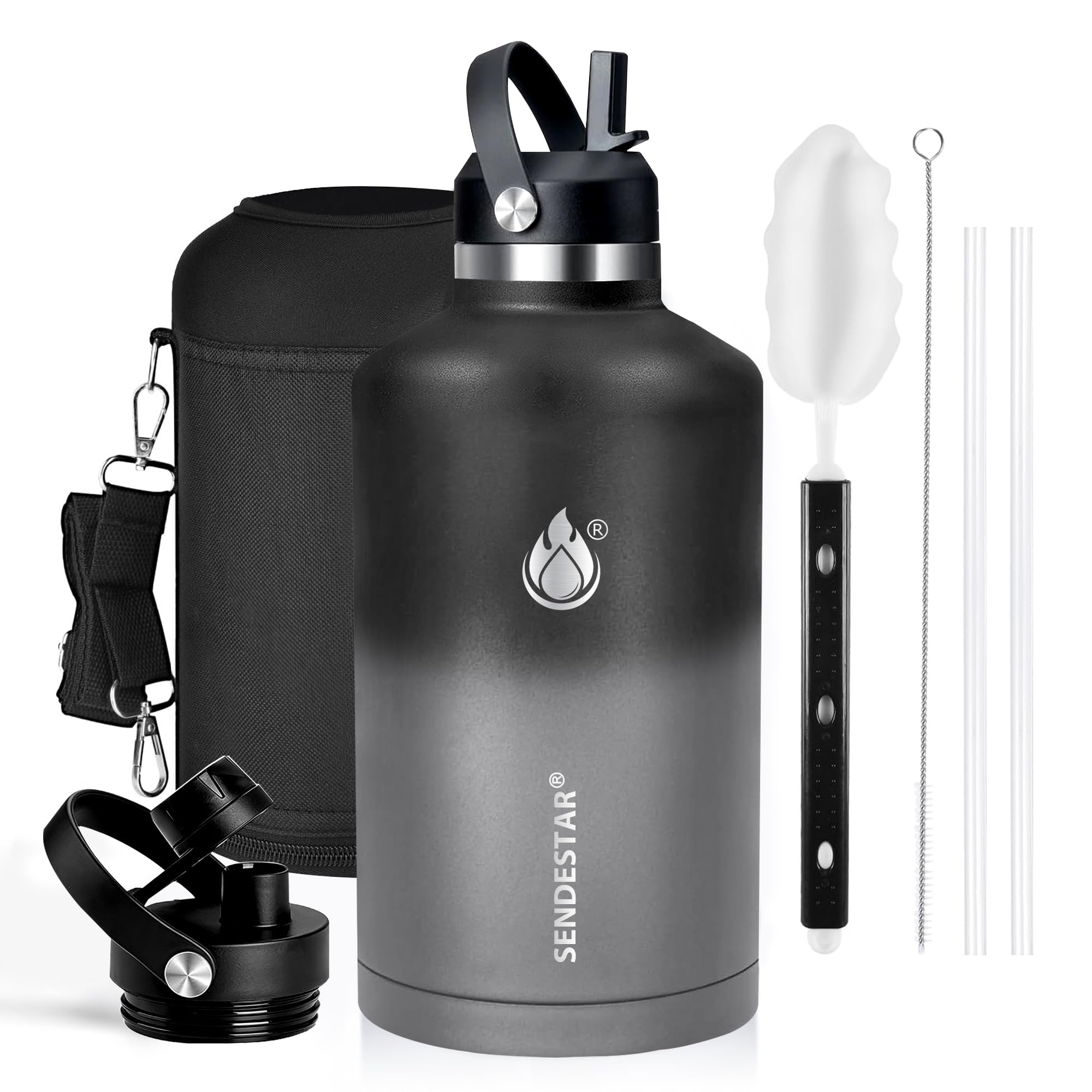 Insulated Water Bottle 40 oz with Straw, Stainless Steel Wide Mouth Water Bottle, Double Wall Vacuum Leak Proof with Straw Lid & Spout Lid for Sports or Office, Keep Cold or Hot Up to 24 Hrs