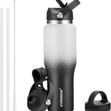 40 oz Insulated Water Bottle with Straw fit in Car Cup Holder(Cold 48 hrs, Hot 24 hrs) Drinking Bottle with Straw Lid, Spout Lid and Flex Cap Leakproof Travel Thermo Mug，Olive