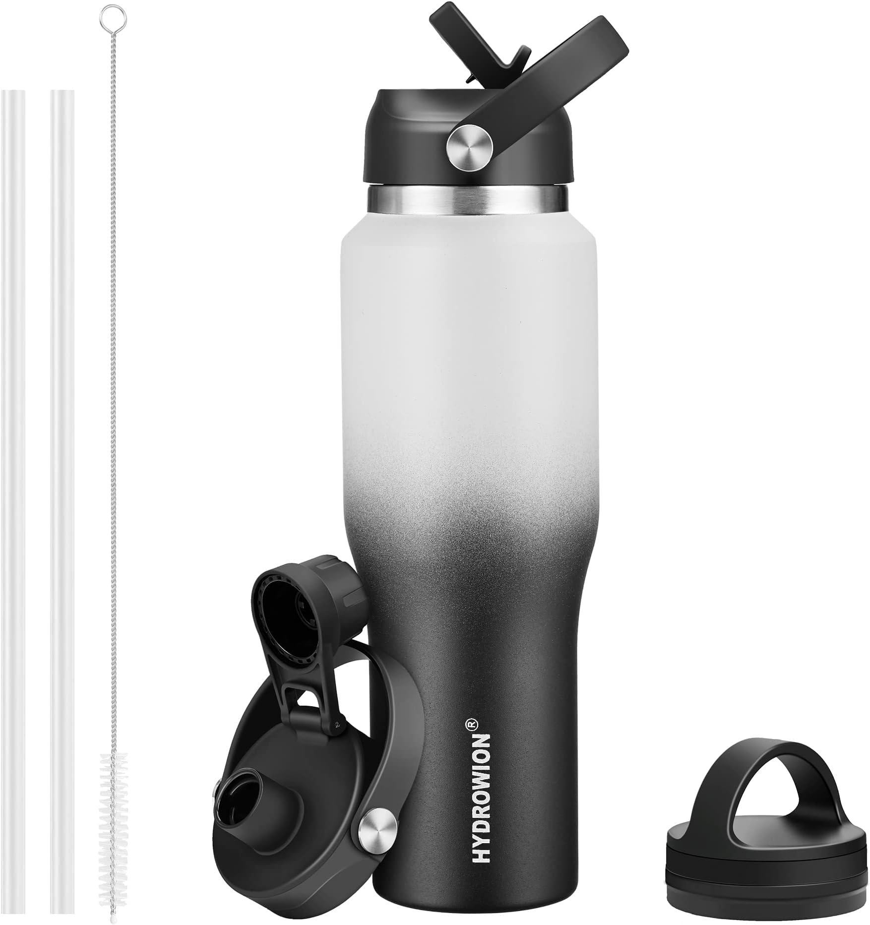 40 oz Insulated Water Bottle with Straw fit in Car Cup Holder(Cold 48 hrs, Hot 24 hrs) Drinking Bottle with Straw Lid, Spout Lid and Flex Cap Leakproof Travel Thermo Mug，Olive