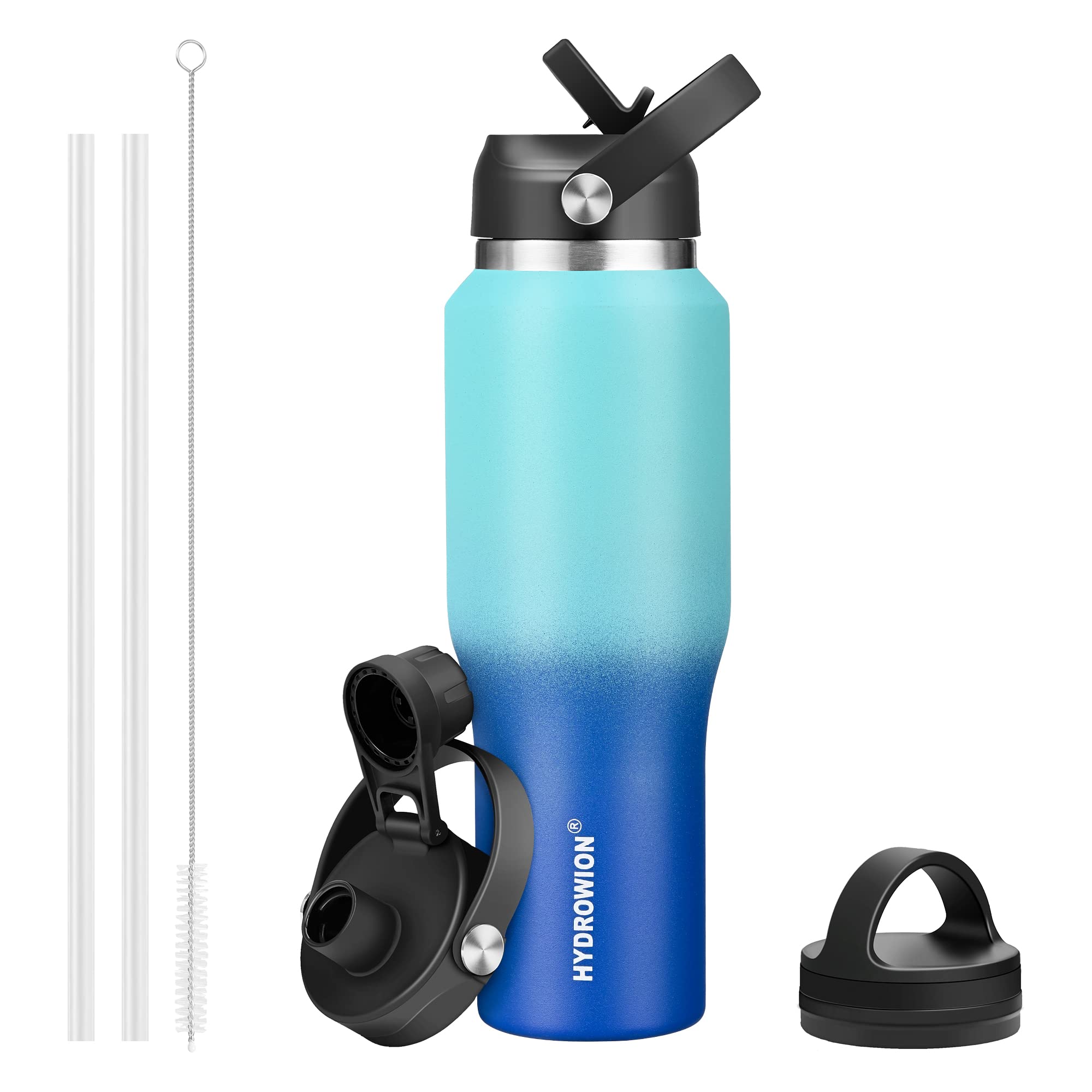 40 oz Insulated Water Bottle with Straw fit in Car Cup Holder(Cold 48 hrs, Hot 24 hrs) Drinking Bottle with Straw Lid, Spout Lid and Flex Cap Leakproof Travel Thermo Mug，Olive