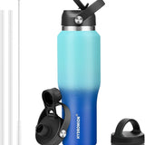 40 oz Insulated Water Bottle with Straw fit in Car Cup Holder(Cold 48 hrs, Hot 24 hrs) Drinking Bottle with Straw Lid, Spout Lid and Flex Cap Leakproof Travel Thermo Mug，Olive