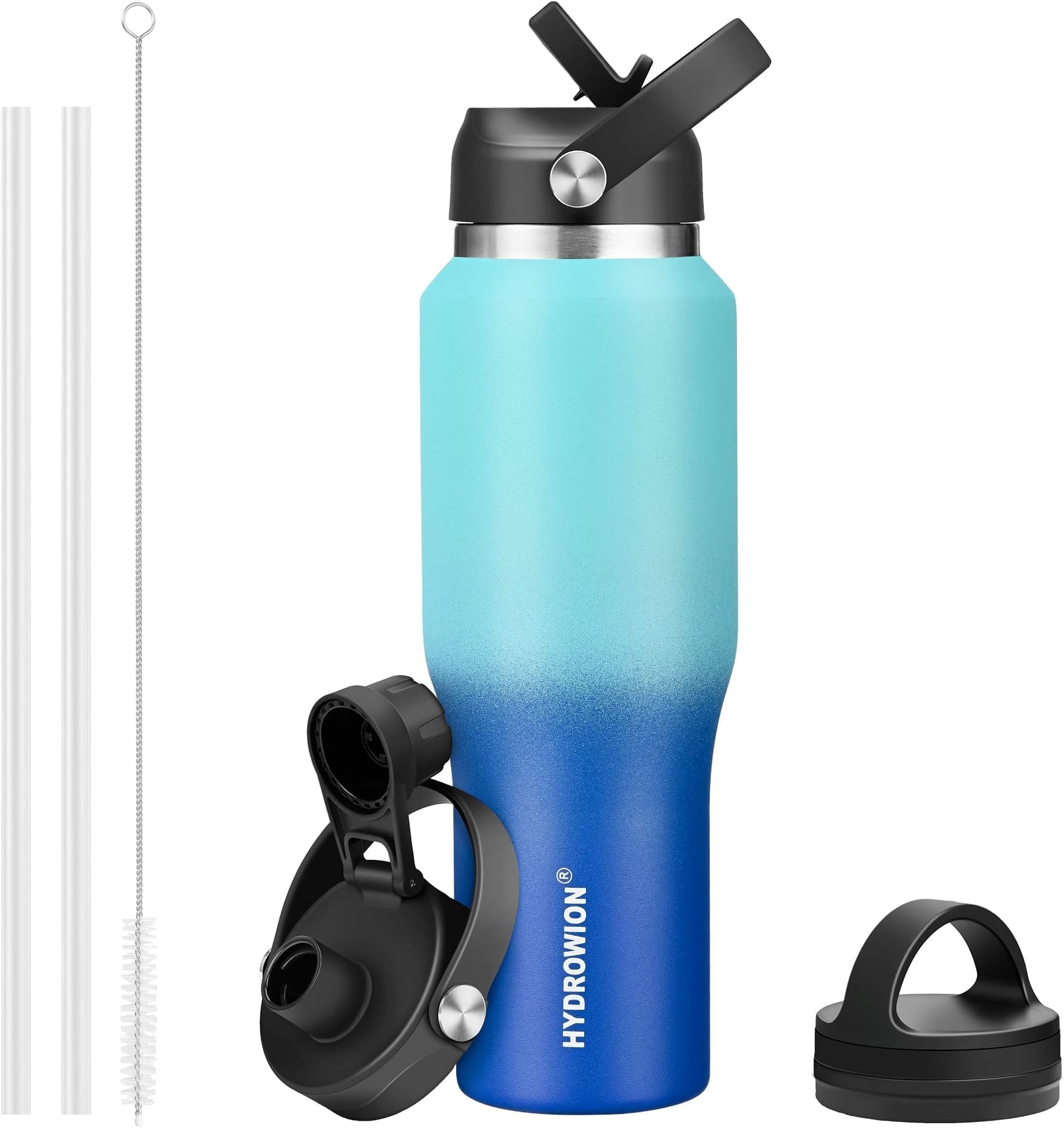 40 oz Insulated Water Bottle with Straw fit in Car Cup Holder(Cold 48 hrs, Hot 24 hrs) Drinking Bottle with Straw Lid, Spout Lid and Flex Cap Leakproof Travel Thermo Mug，Olive