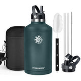 40 oz Insulated Water Bottle with Straw fit in Car Cup Holder(Cold 48 hrs, Hot 24 hrs) Drinking Bottle with Straw Lid, Spout Lid and Flex Cap Leakproof Travel Thermo Mug，Olive