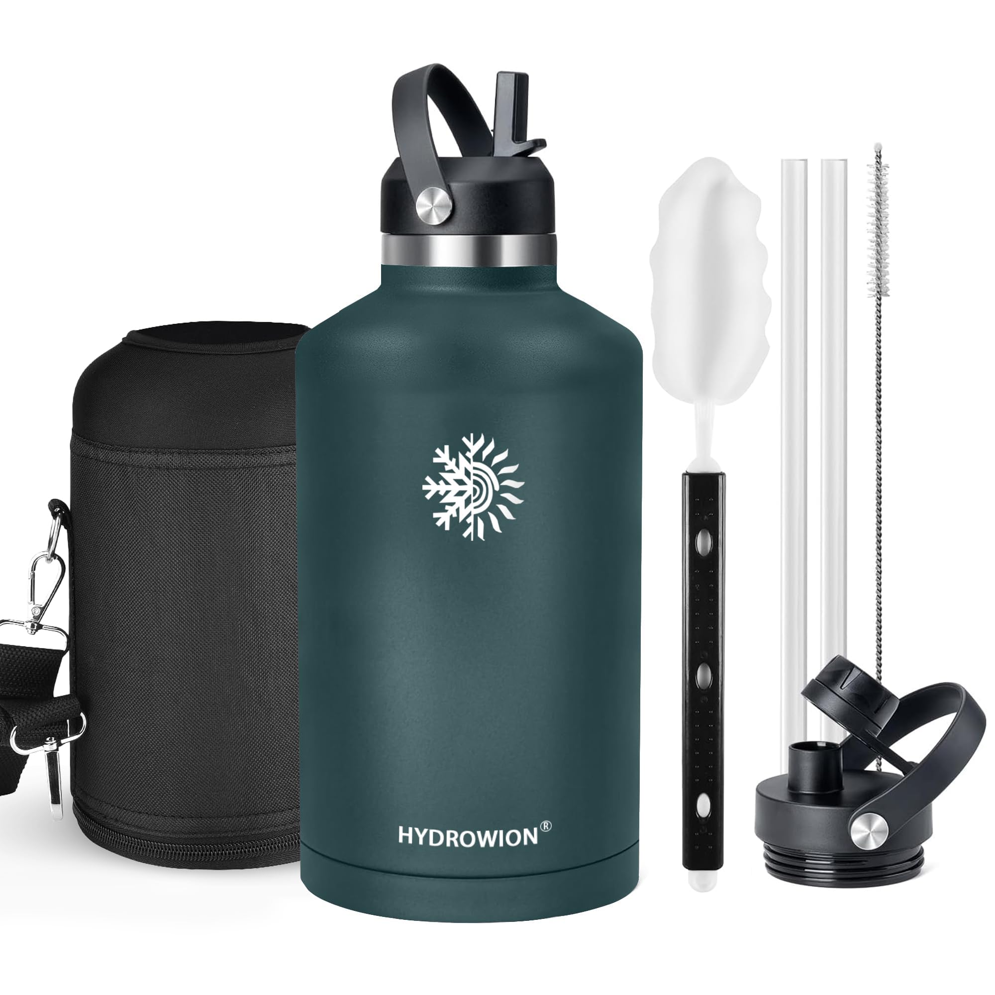 40 oz Insulated Water Bottle with Straw fit in Car Cup Holder(Cold 48 hrs, Hot 24 hrs) Drinking Bottle with Straw Lid, Spout Lid and Flex Cap Leakproof Travel Thermo Mug，Olive