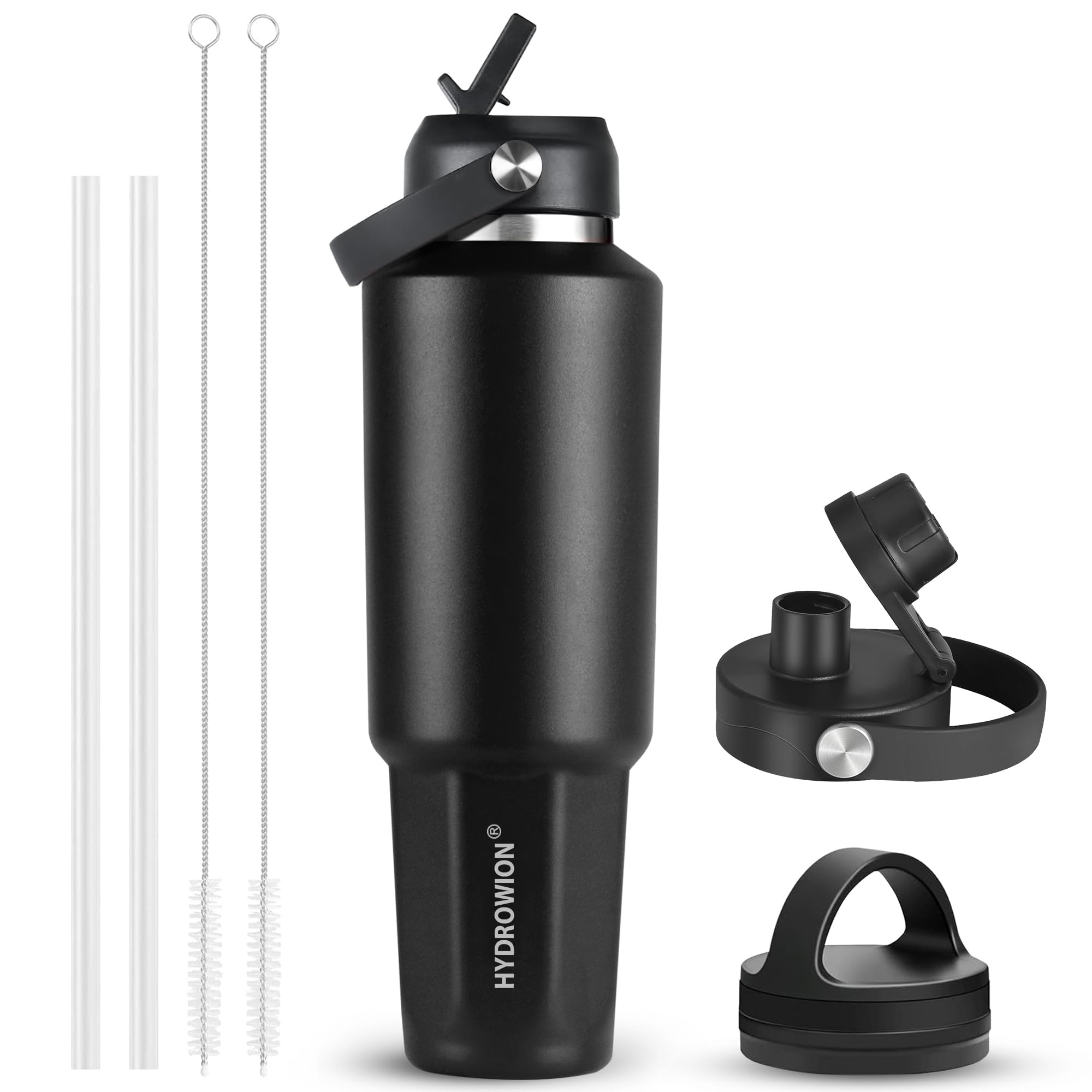 40 oz Insulated Water Bottle with Straw fit in Car Cup Holder(Cold 48 hrs, Hot 24 hrs) Drinking Bottle with Straw Lid, Spout Lid and Flex Cap Leakproof Travel Thermo Mug，Olive