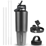 40 oz Insulated Water Bottle with Straw fit in Car Cup Holder(Cold 48 hrs, Hot 24 hrs) Drinking Bottle with Straw Lid, Spout Lid and Flex Cap Leakproof Travel Thermo Mug，Olive