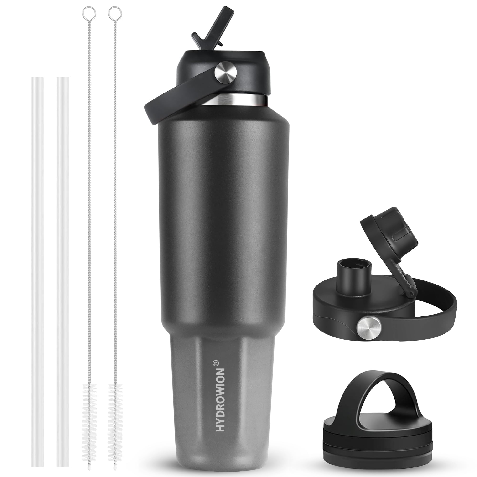 40 oz Insulated Water Bottle with Straw fit in Car Cup Holder(Cold 48 hrs, Hot 24 hrs) Drinking Bottle with Straw Lid, Spout Lid and Flex Cap Leakproof Travel Thermo Mug，Olive