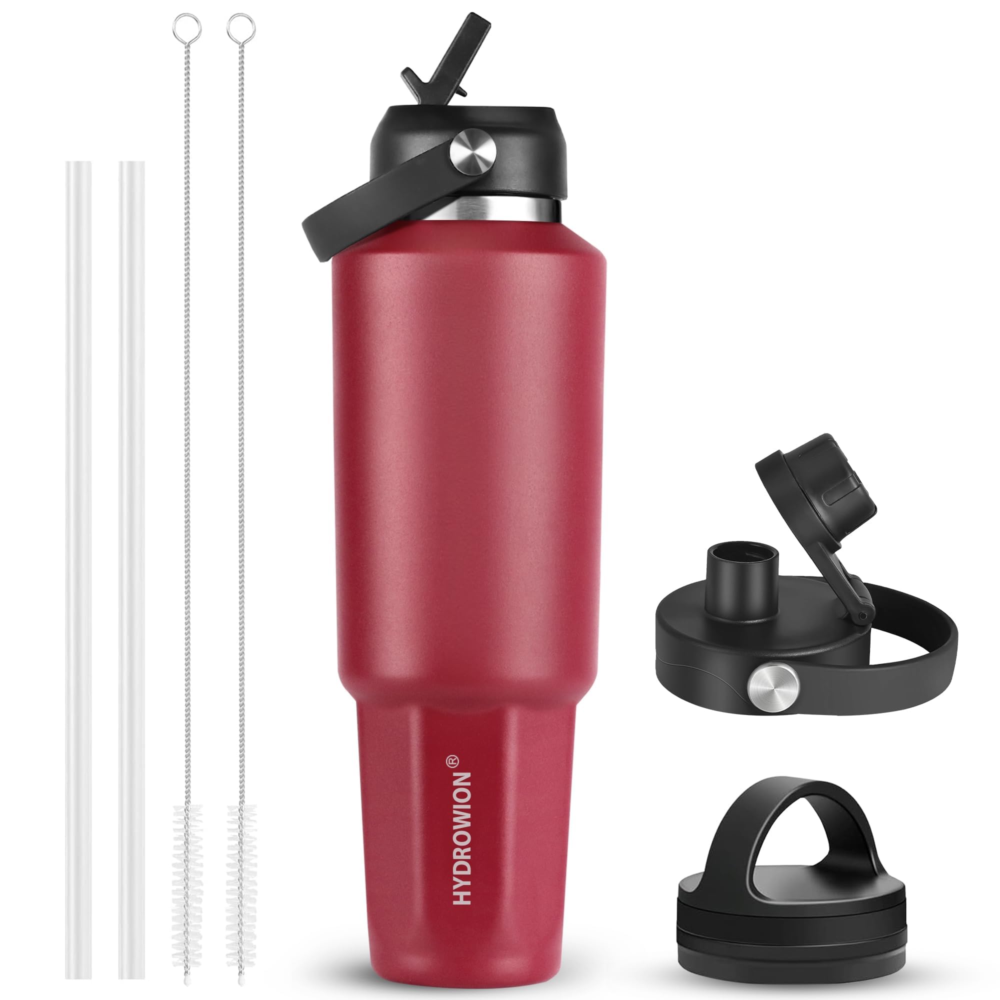 40 oz Insulated Water Bottle with Straw fit in Car Cup Holder(Cold 48 hrs, Hot 24 hrs) Drinking Bottle with Straw Lid, Spout Lid and Flex Cap Leakproof Travel Thermo Mug，Olive