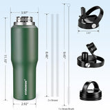 40 oz Insulated Water Bottle with Straw fit in Car Cup Holder(Cold 48 hrs, Hot 24 hrs) Drinking Bottle with Straw Lid, Spout Lid and Flex Cap Leakproof Travel Thermo Mug，Olive