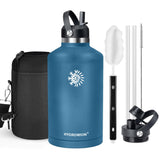 40 oz Insulated Water Bottle with Straw fit in Car Cup Holder(Cold 48 hrs, Hot 24 hrs) Drinking Bottle with Straw Lid, Spout Lid and Flex Cap Leakproof Travel Thermo Mug，Olive