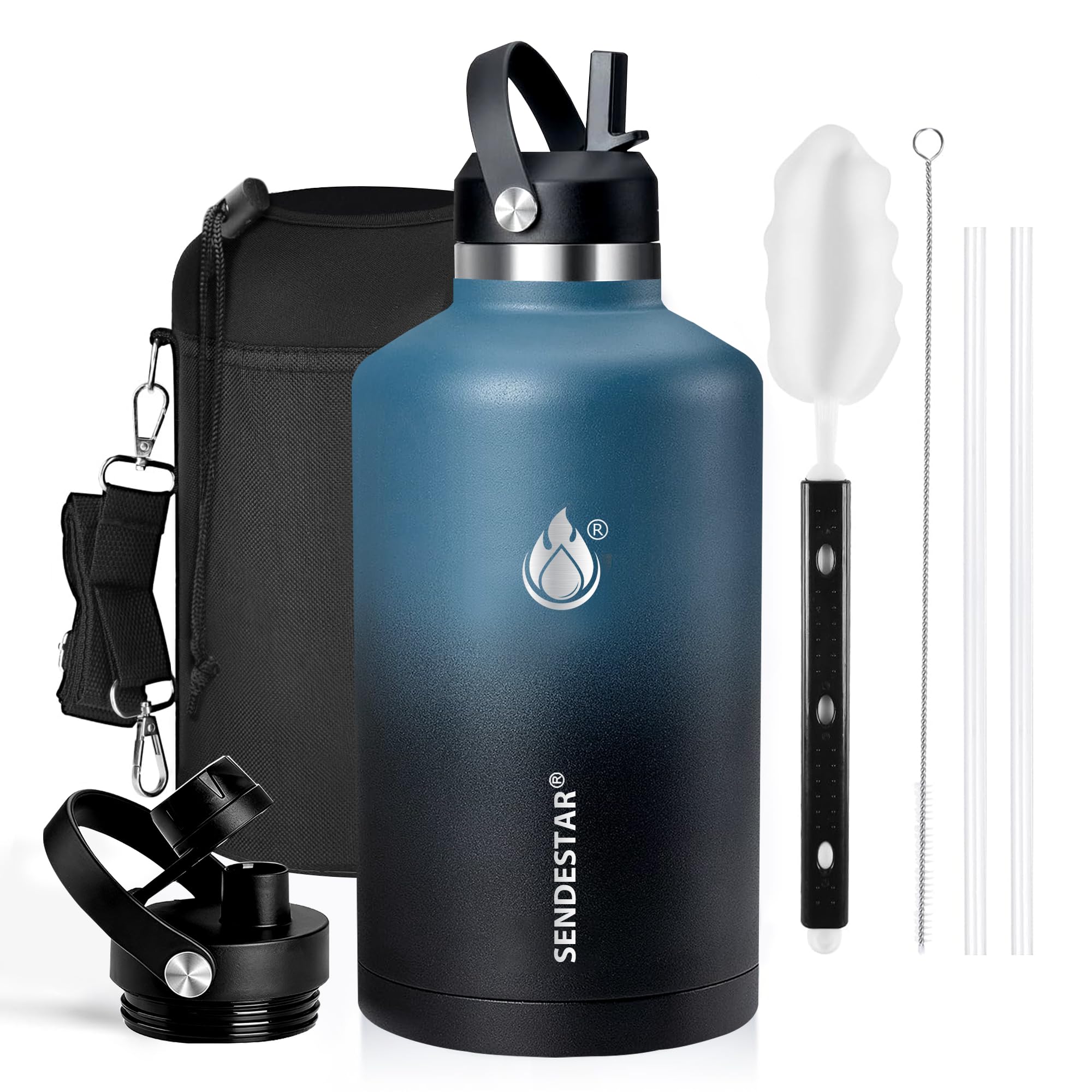Insulated Water Bottle 40 oz with Straw, Stainless Steel Wide Mouth Water Bottle, Double Wall Vacuum Leak Proof with Straw Lid & Spout Lid for Sports or Office, Keep Cold or Hot Up to 24 Hrs