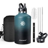 40 oz Insulated Water Bottle with Straw fit in Car Cup Holder(Cold 48 hrs, Hot 24 hrs) Drinking Bottle with Straw Lid, Spout Lid and Flex Cap Leakproof Travel Thermo Mug，Olive