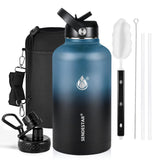 Insulated Water Bottle 40 oz with Straw, Stainless Steel Wide Mouth Water Bottle, Double Wall Vacuum Leak Proof with Straw Lid & Spout Lid for Sports or Office, Keep Cold or Hot Up to 24 Hrs