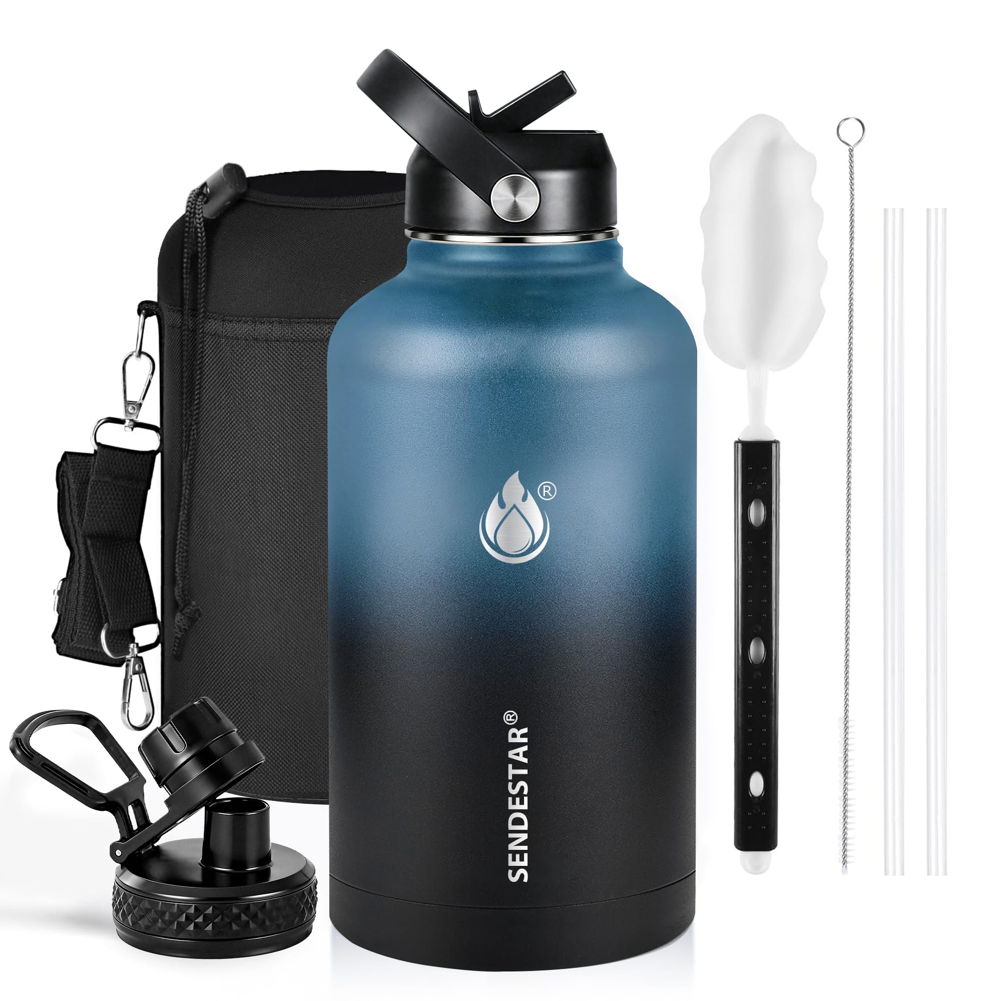 Insulated Water Bottle 40 oz with Straw, Stainless Steel Wide Mouth Water Bottle, Double Wall Vacuum Leak Proof with Straw Lid & Spout Lid for Sports or Office, Keep Cold or Hot Up to 24 Hrs