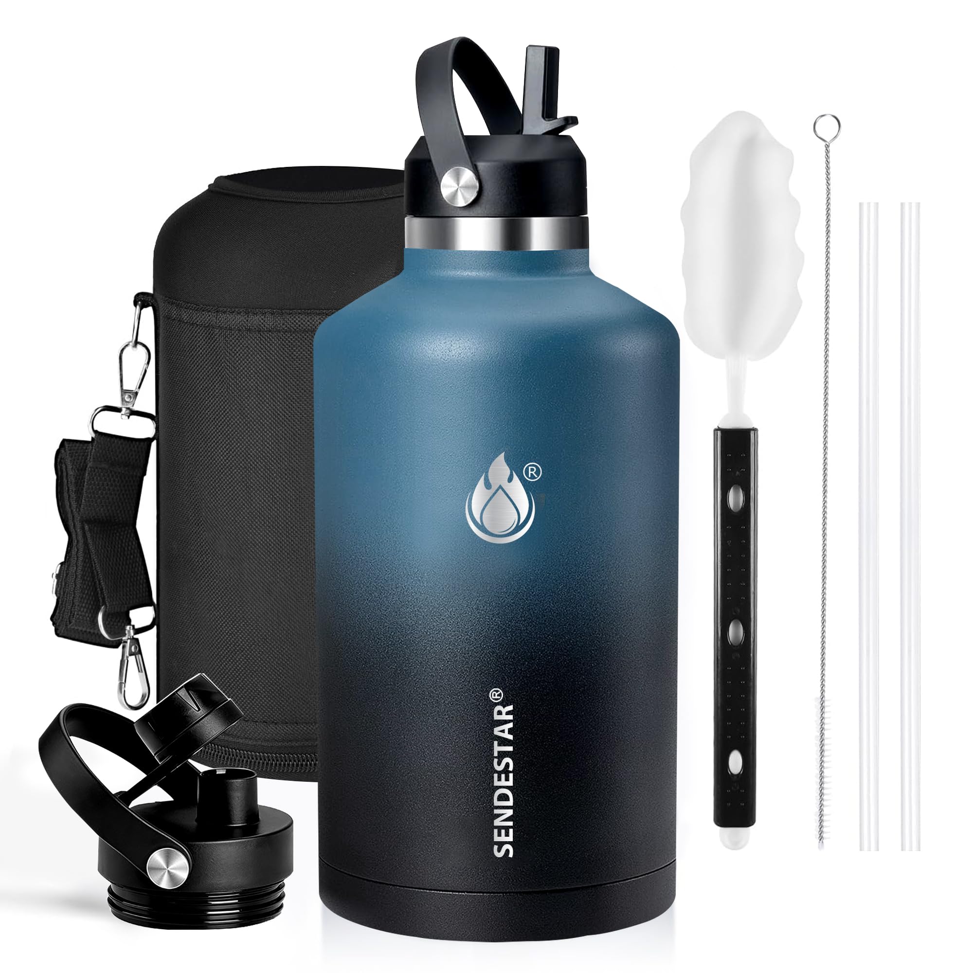 Insulated Water Bottle 40 oz with Straw, Stainless Steel Wide Mouth Water Bottle, Double Wall Vacuum Leak Proof with Straw Lid & Spout Lid for Sports or Office, Keep Cold or Hot Up to 24 Hrs