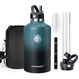 40 oz Insulated Water Bottle with Straw fit in Car Cup Holder(Cold 48 hrs, Hot 24 hrs) Drinking Bottle with Straw Lid, Spout Lid and Flex Cap Leakproof Travel Thermo Mug，Olive